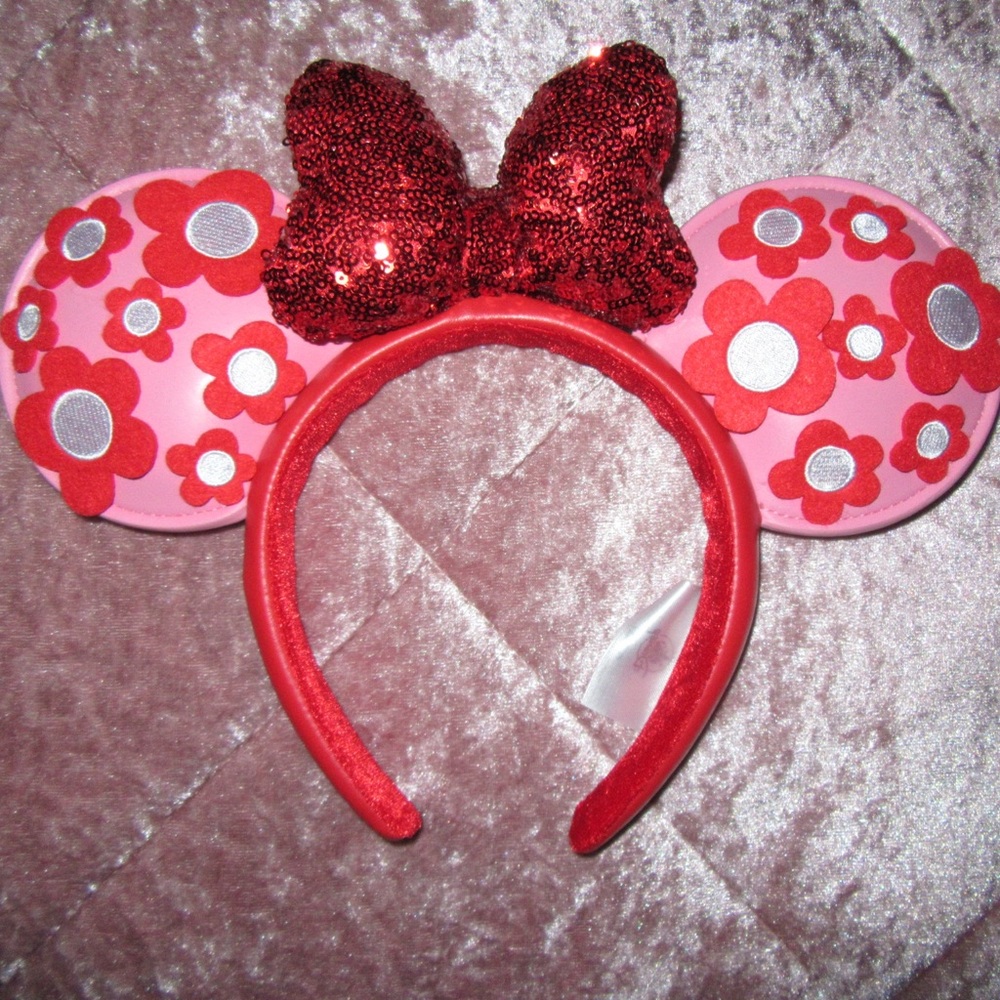Red and Pink Floral Mouse Ears Headband
